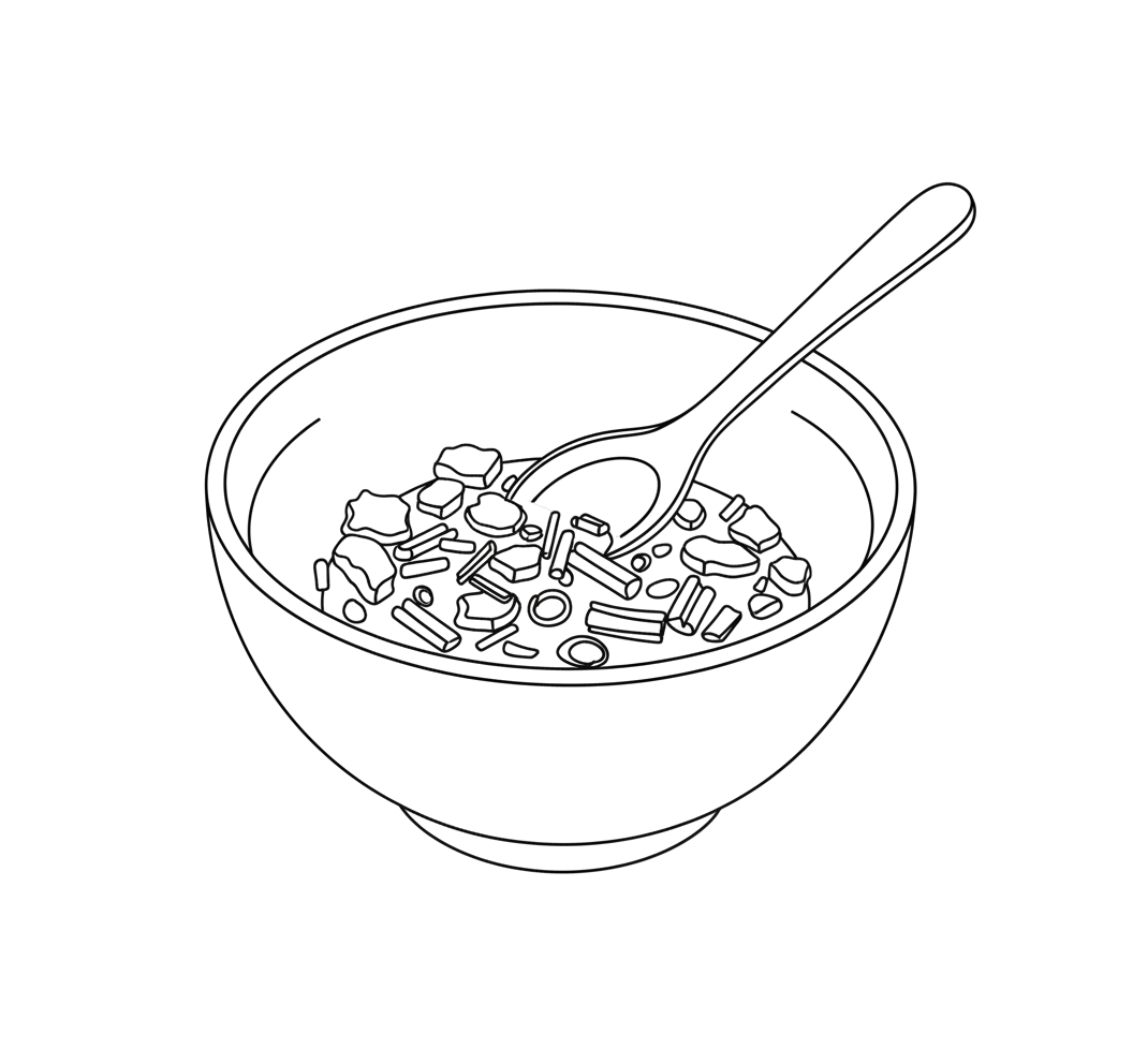 Line drawing of a bowl of ginger scallion dipping sauce with a spoon
