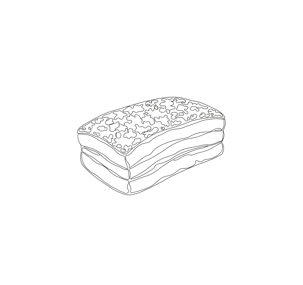 Line drawing of a crispy-skinned pork belly